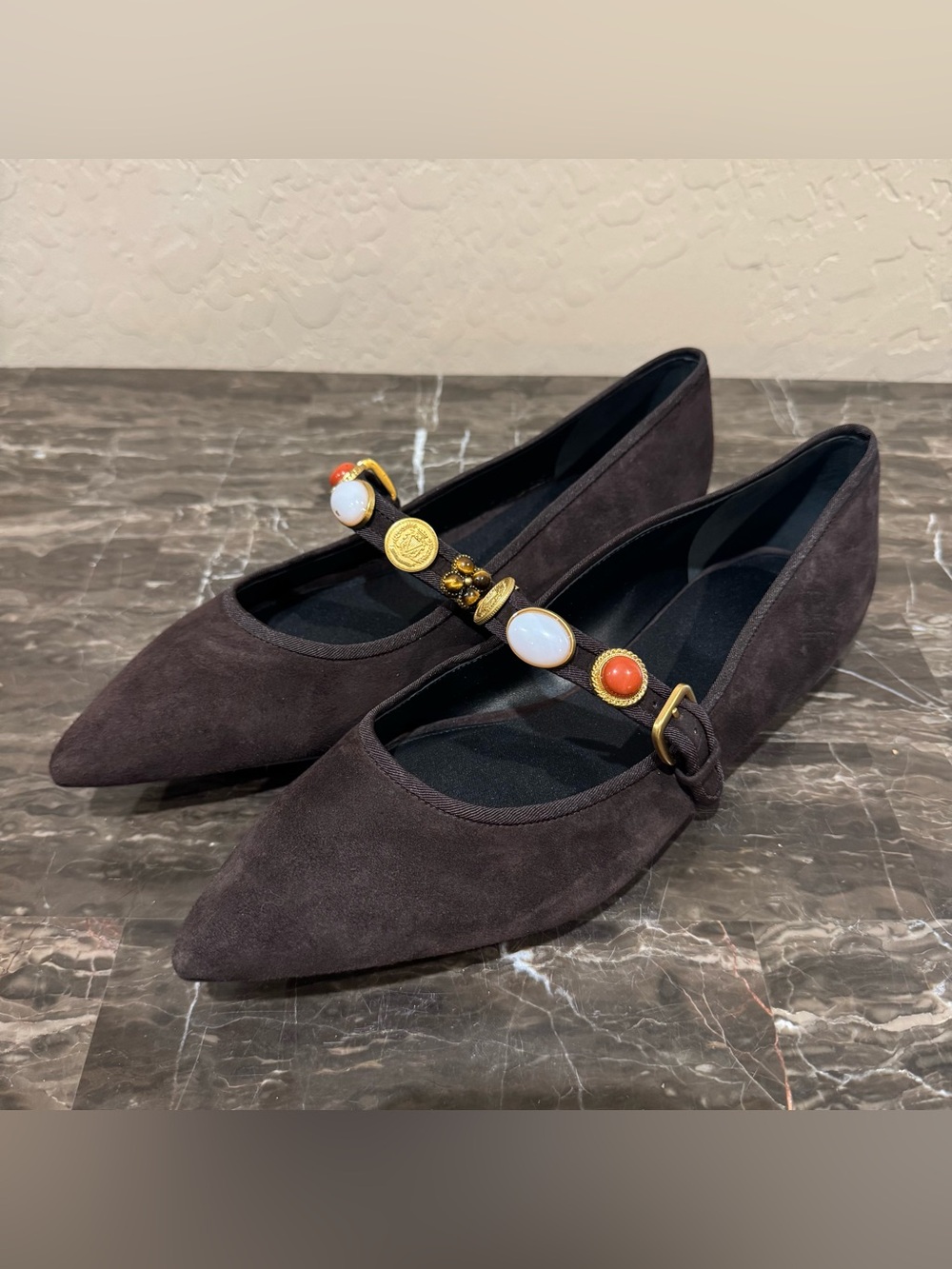 Veronica Beard Selene Suede Embellished Flats